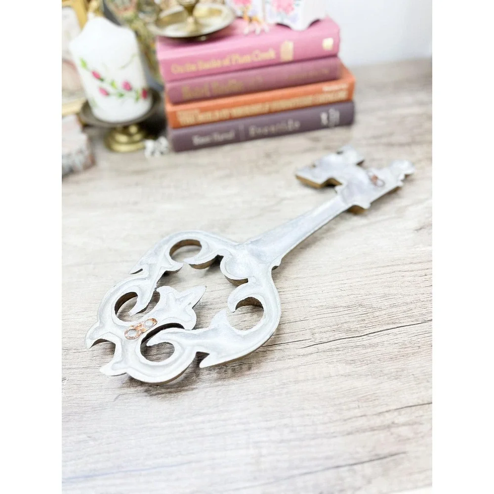 Heavy Faux Brass Ornate Gold Key - Cast Iron Wall Decor